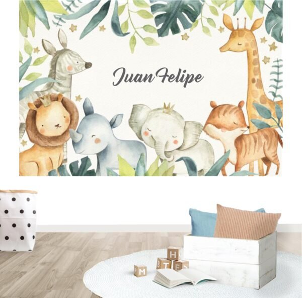 Mural Safari Watercolor (Nombre personalizado)