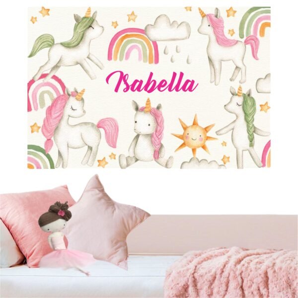Mural Unicornios Watercolor (Nombre personalizado)