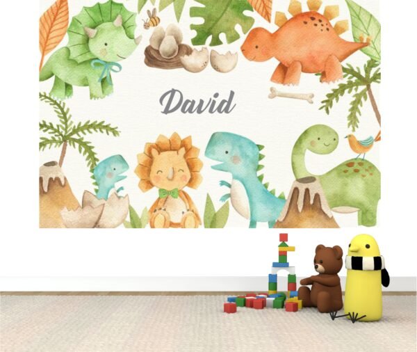 Mural Dino Watercolor (Nombre personalizado)