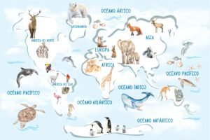 Mural Mapamundi Animalitos(Valor por M2)
