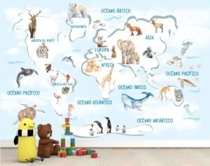 Mural Mapamundi Animalitos(Valor por M2)