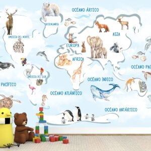 Mural Mapamundi Animalitos(Valor por M2)