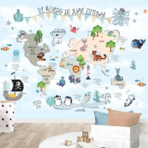 Mural Mapamundi Animales Niño(Valor por M2)