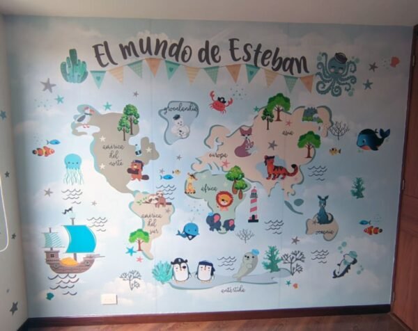 Mural Mapamundi Animales Niño(Valor por M2)