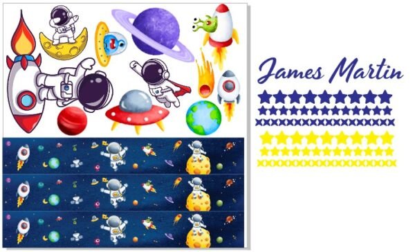 Stickers+Cenefa Astronautas (Nombre Personalizado)