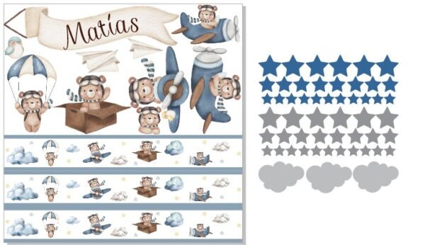 Stickers+Cenefa Osos  (Nombre Personalizado)