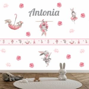 Stickers+Cenefa conejas(Nombre Personalizado)