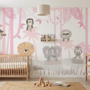 Mural Jungla Animada Rosada (Valor por M2)